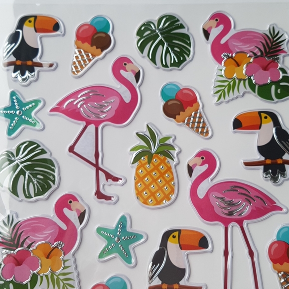 48 Foil Fun Puffy Stickers Flamingo 5.5"x8.25" - Picture 5 of 6